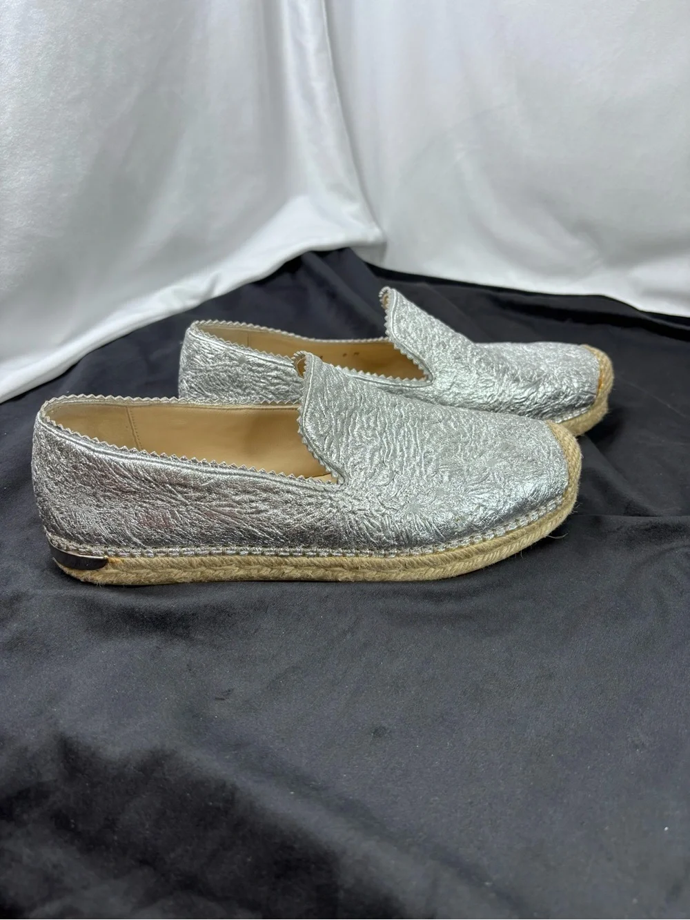 Stuart Weitzman Metallic Silver Leather Espadrille Flats | Size 8 Made in Spain